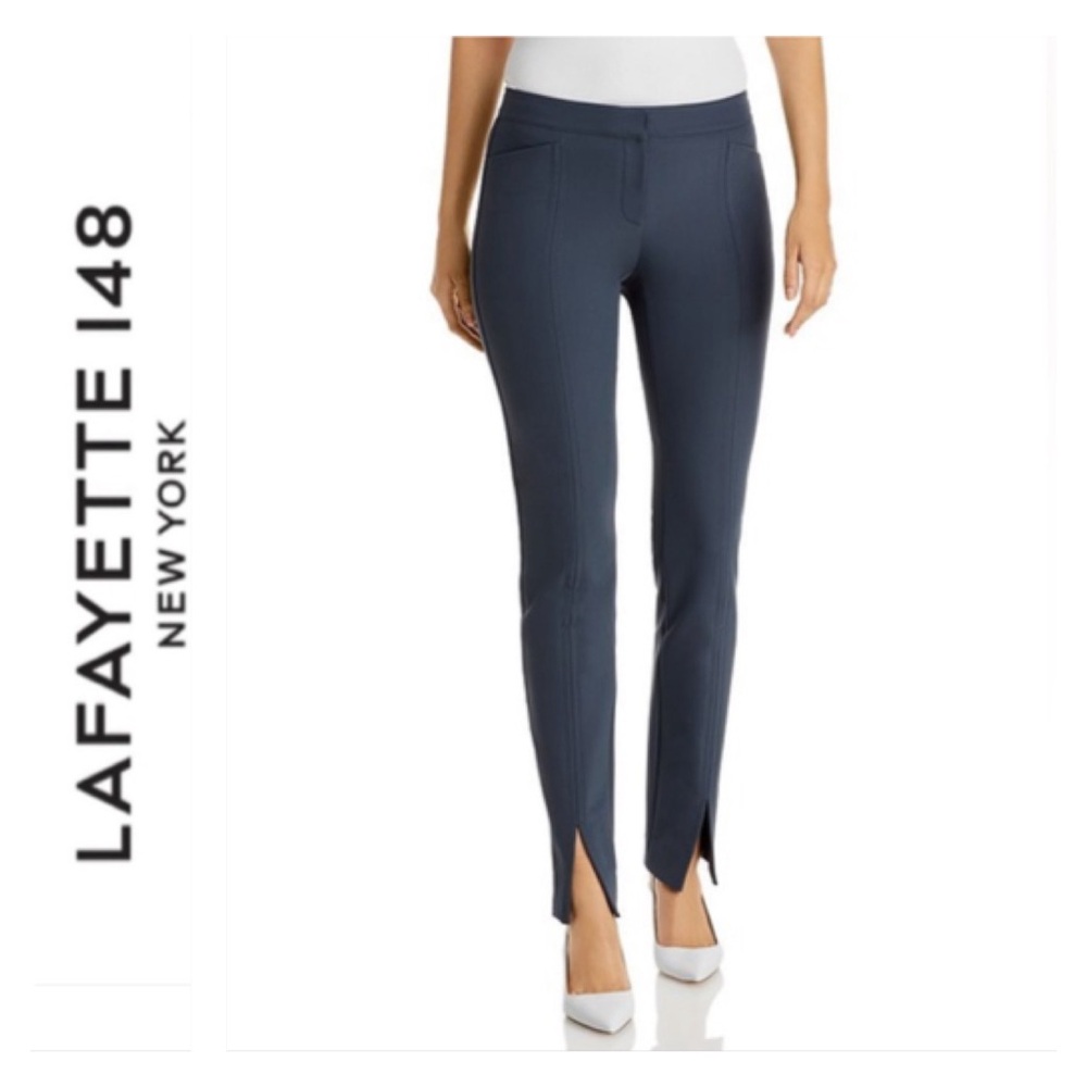 Lafayette 148 New York Waldorf Front Slit Slim Stretch Pant Women Plus18W Blue